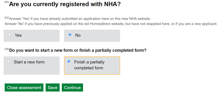 Example of online form